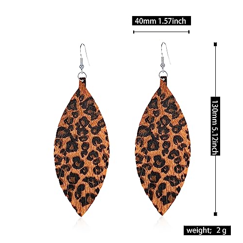 Large Genuine Soft leaf Leather Handmade Fringe Tassel Feather Lightweight Tear Drop Dangle Color Earrings for Women - color: Leopard