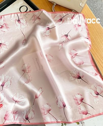 Dailyacc Hair Bandanas Scarf For Women Lightweight Fashion Neck Silk Satin Head Scarves For Sleeping Handbags Scarf - color: 16-pink Tulip/27.5*27.5in