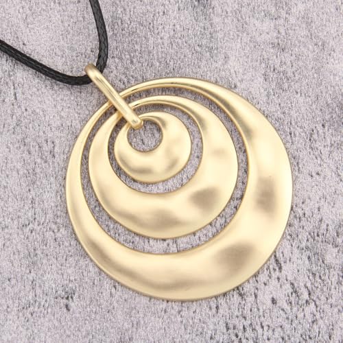 JAOYU Bohemian Necklaces for Women Leather Necklace Wood Pendant Choker Long Brown Necklace Chunky Circle Boho Hippie Jewelry - style: Large Pendant Necklace