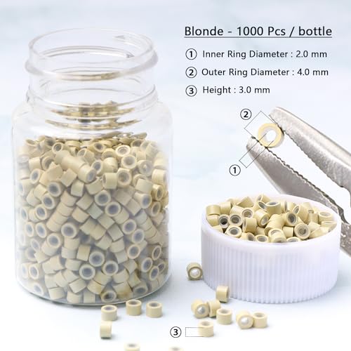 NIACONN 1000Pcs 4mm Blonde Hair Tinsel Beads, Microlink Rings I Tip Hair Extension Beads with Silicone Lined - color: Blonde, size: 4mm