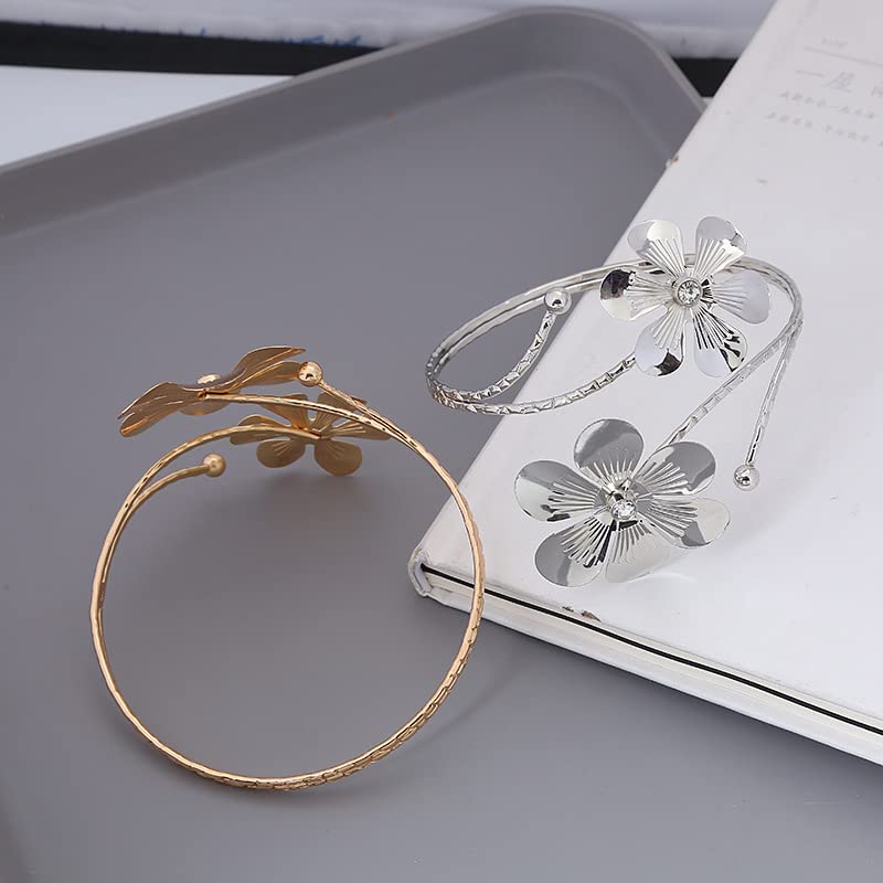 Pingyongchang Arm Cuff Upper Arm Band Cuff Bracelet Bangle for Women Silver Gold Boho Adjustable Flower Butterfly Sun Moon Armband Set Birthday Friendship Gift Holiday Beach Jewelry - style: C-Silver