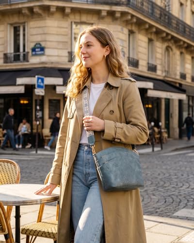 Crossbody Bags For Women, Vegan Leather Crossbody Purses with Boho Strap, Daily Travel Shoulder Handbag - color: Blue
