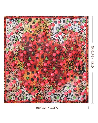AWAYTR 35” Square Satin Head Scarf Hair Scarf for Women's Hair Silk Bandana for Women Silk Head Wrap for Sleeping - color: Leopard Print Red