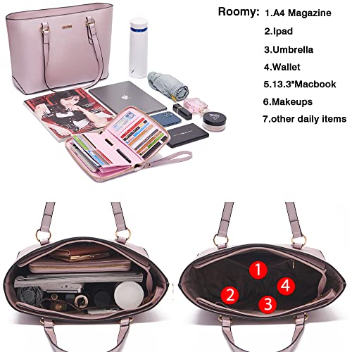 Purses And Wallets Set For Women Work Tote Satchel Handbags Shoulder Bag Top Handle Totes Purse With Matching Wallet - color: A112-3pcs/Set Lightpurple
