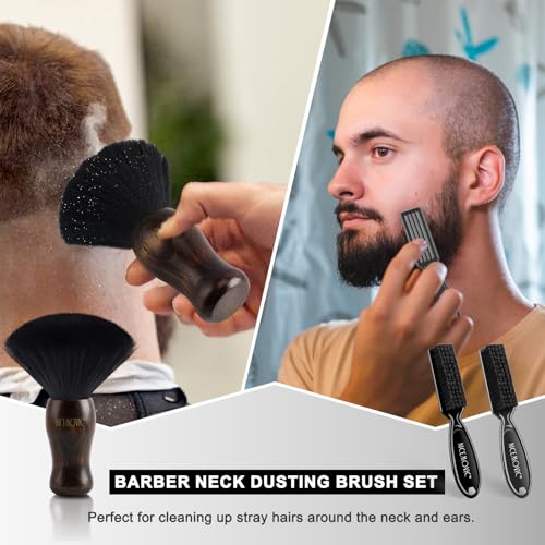 NICEMOVIC 3 IN 1 Barber Neck Duster Brush Set, Professional Barber Accessories Cleaning Supplies, Duster Nylon Brush Hair Cutting Styling Brush Tool (Brown&Black) - color: Brown&Black