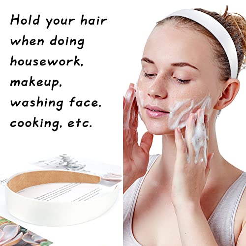 Wecoe 10 Pack White Headband 1 Inch Wide Satin Headbands Women Non Slip Fashion Plain Head Bands Solid Hair Bands DIY Holiday Hair Accessories for Women Girls Diademas Para Mujer - color: White