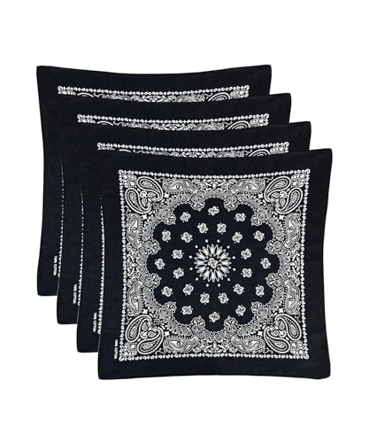 Bycc Bynn Large 27x27 Inch Bandana - 4 Pack 100% Cotton Bandanas for Men & Women - color: Black+black+black+black