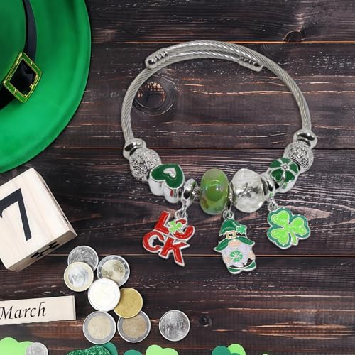 Silver Women Bracelets - Adjustable Charm Bracelets for Women Birthday Gifts Favors Titanium Steel Bracelet Bundle Jewelry Kit - color: S: St. Patrick’s Day