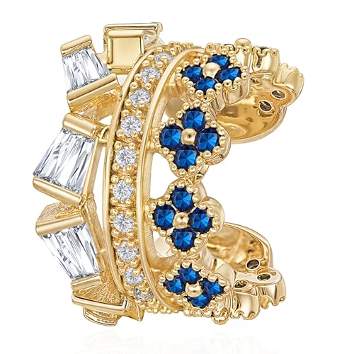 MEVECCO Ear Cuff Non Piercing for Women 18K Gold Plated Dainty Ear Cuff Earring Stacks Cartilage Clip On Wrap Huggie Minimalist Fake Piercings Open Hoops Jewelry Gifts - style: flower-blue