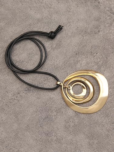 Jeilwiy Leather Necklace for Women Funky Necklace Choker String Cord Necklace with Pendant Boho Style Jewelry - style: Golden Oval Pendant