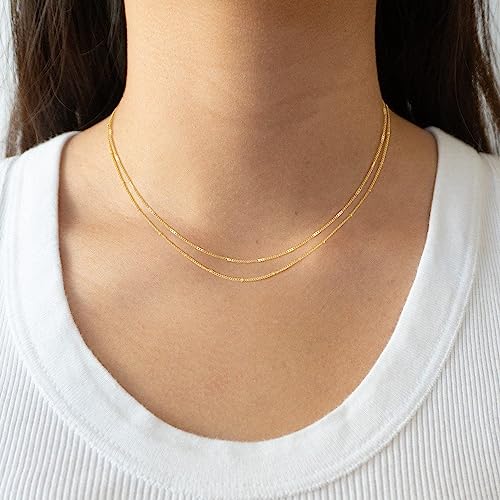 CHESKY 14k Gold Plated/Silver Plated Dainty Necklace for Women, Trendy Satellite Choker Necklace Thin Beaded Layered Choker Necklaces Discs Paperclip Chain Necklaces Womens Simple Jewelry - style: Satellite Dot-GD