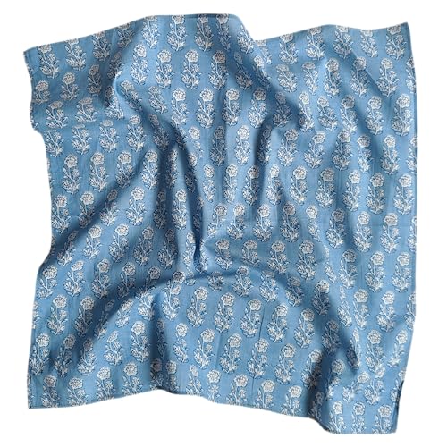 AVKA Studio 100% Cotton Bandanas for Women & Men, 2 Pack 20x20 Inch, 22x22 inch Hand Printed, Lightweight Cotton Handkerchief - color: Blue & White, size: 20 x 20 Inches