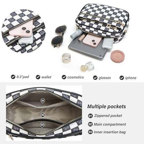 Crossbody Purse for Women Small Crossbody Bags Trendy Vegan Leather with Adjustable Shoulder Straps Gift for Mother Wife Mom - color: Checkered Black Minimalism