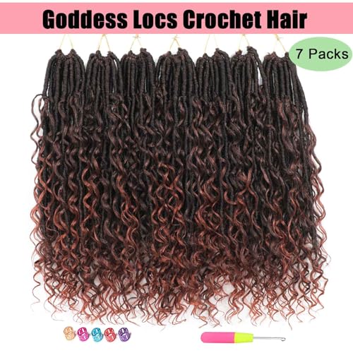 Goddess Locs Crochet Hair 7 Packs Bohemian Faux Locs Pre-Looped Braids, Boho Goddess Soft Locs Crochet Hair with Curly Ends Hair Extensions for Women (T350, 24 Inch) - color: T350, size: 24 Inch