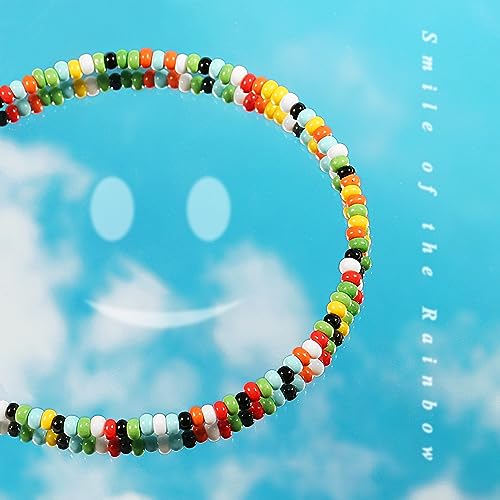 Aobei Pearl Gemstone Beaded Choker Necklace for Women Boho Turquoise/Cultured Freshwater Pearls/Garnet/Amazonite Jewelry - color: M Coloured Glaze