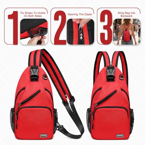 Convertible Sling Bag with Coin Pocket, 11" Tablet Crossbody Mini Backpack with Headphone Jack Casual Pack for Women Men Travel, Red - color: Red, size: Large
