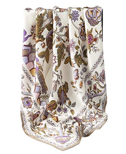 100% Silk Scarves, Extra-Large and XX-Large - color: Beanstalk, Creme With Taupe Trim