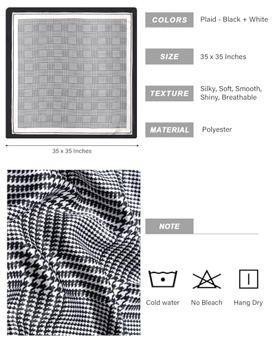 AWAYTR 35” Satin Head Scarf for Women Like Silk Scarf for Hair Scarf Satin Hair Bandana Women Headscarf Hair Wrap Scarf Neck - color: Plaid - Black + White