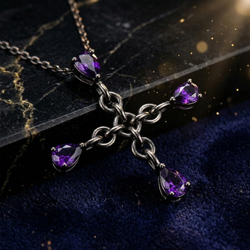 Graduate Necklace Gothic Black Cross for Men Women, Purple Teardrop Cubic Zirconia Pendant, Class of 2026 Graduation Gifts, Vintage Y2K Dark Aesthetic Jewelry