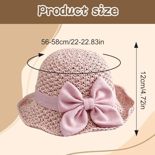 Womens Straw Hat Foldable Wide Brim Floppy Beach Sun Hats, Bucket Cap with Bowknot for Girls - color: Pink