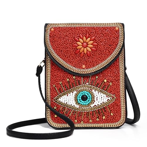 Small Crossbody Bags for Women Designer Cell Phone Bag Boho Shoulder Wallet Purse - color: Red Eye