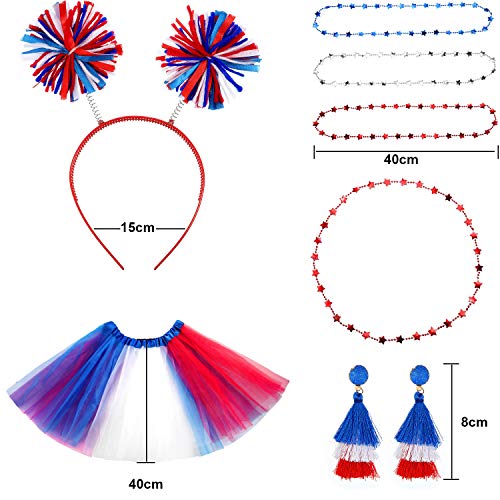 Hicarer 6 Pcs 4th of July Tutu Set Women Red White and Blue Accessories 250th Tutu Patriotic Costume Independence Day Favors - color: Red Blue White
