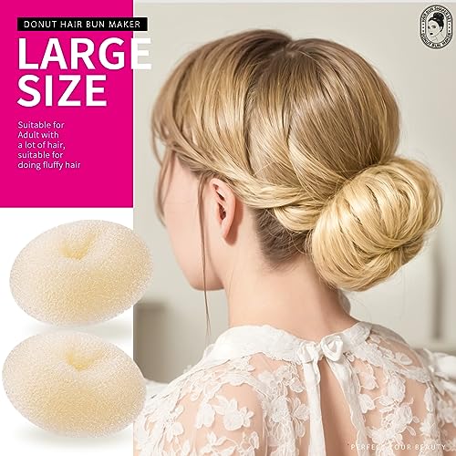 Teenitor Donut Bun Maker Set - Hair Bun Ring with 5 Bands, 20 Bobby Pins & 7 Chignons (2 Small, 2 Medium, 1 Large, 1 Extra-Large) for Hairstyles in Beige - color: B-Beige