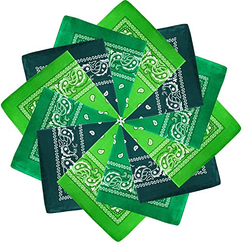 Blulu 12 Pack Neon Bandanas Bulk Multi Purpose Paisley Cowboy Bandanas for Men Women Headband Western Music Festival Rave - color: Assorted Green