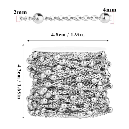 33 Feet Stainless Steel Satellite Bead Chains Roll, 2mm 304 Stainless Steel Ball Beaded Cable Link Chains Spool Bulk for Jewelry Making DIY Craft - color: Stainless Steel Big Beads Satellite Cable Chain