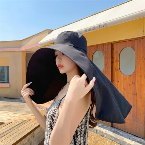 Sun Hats for Women Sun Protection Wide Brim Shawl with Neck Flap Hiking Visor Hat Outdoor Summer Beach - color: Beige Khaki