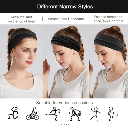 YONUF Fashion Headbands For Women Wide Headband Yoga Workout Head Bands Hair Accessories Black Band 6 Pack - color: Black