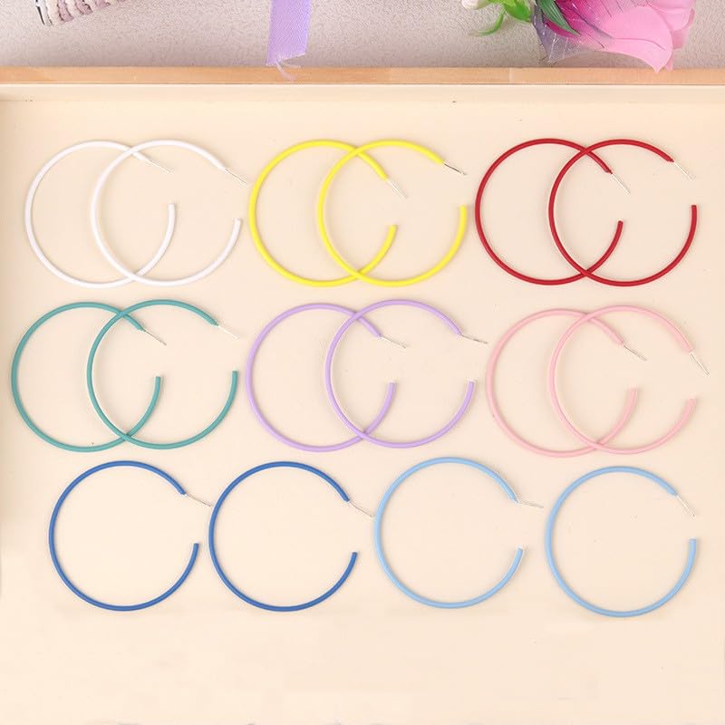 6cm Colorful Hoop Earrings - Lightweight Hypoallergenic Gift - color: Blue