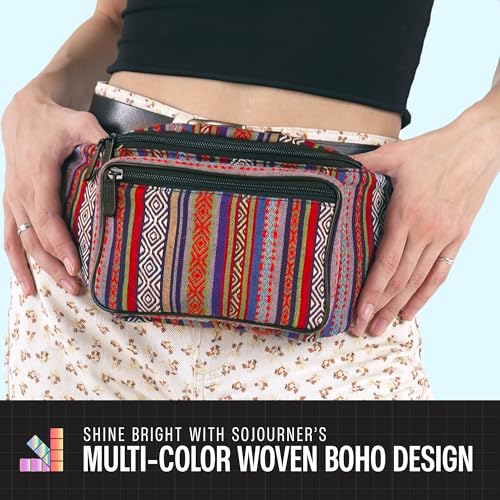 Boho Fanny Pack Belt bag - Crossbody Waist Bag for Men or Women - Hands-Free, Waterproof Large Bumbag for Hiking, Running, and Travel (Blue Vert) - color: Blue Vert v2