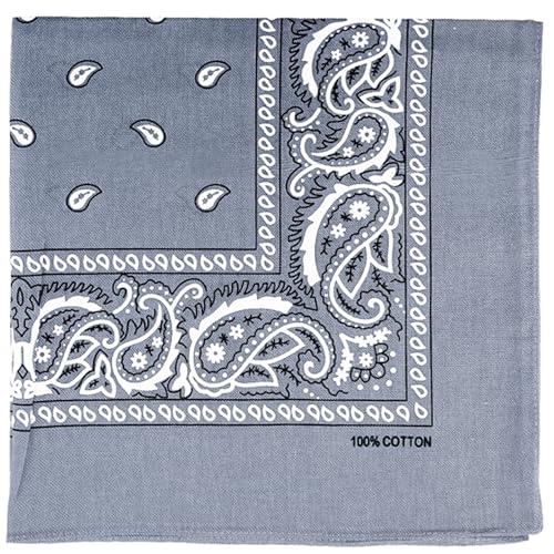 Raylarnia Bandana Multi-Purpose 100% Cotton Headbands for Women, 22 inch Paisley Cowboy Bandanas for Men - color: Light Grey