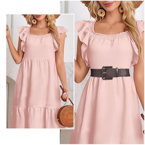 JASGOOD Women Wide Woven Belt for Dresses Rattan Waist Belt Braided Boho Belt with Square Buckle - color: Dark Brown, size: Fit Waist Size 28-32inch