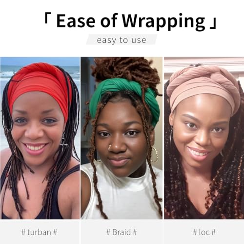 Head Wraps for Black Women, Breathable Headwrap Soft Long Hair Wraps Wide Headscarves for Locs Braids - color: 5pcs-(black,royal Blue,wine Red,green,camel)