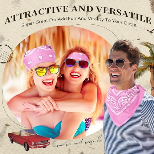 Suhine 12 Pcs Bandanas Bulk for Women Men 22 x 22 Inch Paisley Headband Cowboy Handkerchief Summer Beach Party Costume - color: Pink