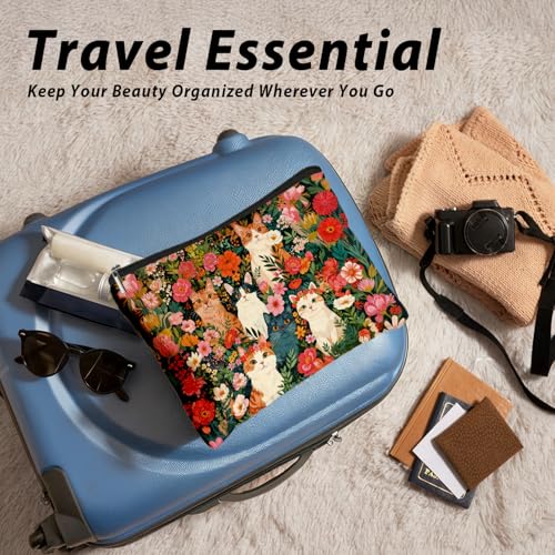 Retro Cat Makeup Bag, Kitty Cosmetic Zipper Travel Toiletry Bag for Traveling Women, Cute Black Cat Gifts for Women & Teen Girls, Cats Gifts Lovers - color: 02-Cat(09)