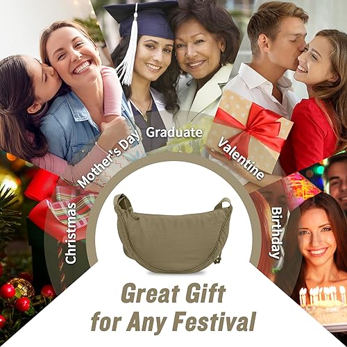 Nylon Crescent Crossbody Bag for Women Purses Trendy Men,Small Travel Sling Bag Hobo - color: Khaki, size: Small