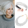 2PCs Braided Headband with teeth Handmade Messy Wide Synthetic Hair Elastic Stretch Fluffy Hairpiece for Brides (Light Gray) - color: Light Gray