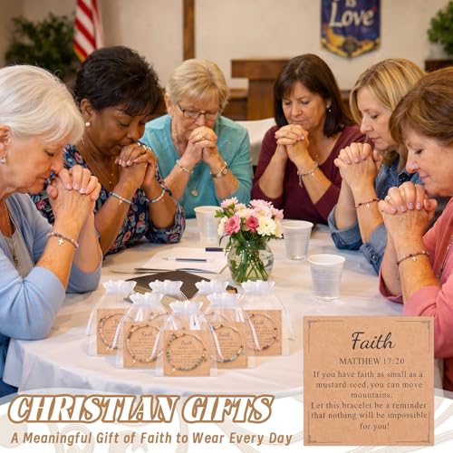 Kingdder 12 Set Christian Cross Bracelets for Women Bulk Adjustable Natural Stone Cross Beads Faith Bracelet Gifts for First Communion Confirmation Birthday Church Groups Gifts - style: Cord