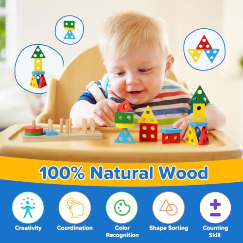 6-in-1 Baby Toys 6 to 12 Months, Montessori Toys for Babies 6-12-18 Months, Infant Teething Toy Stacking Blocks Rings Sensory Bin, Sorting Sensory Educational Learning Gift for Toddlers Aged 1-3 - size: 6 in 1
