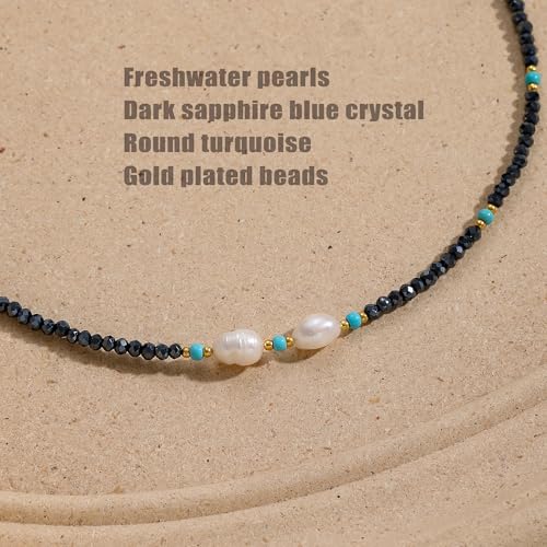 Turquoise Choker Necklace for Women, Western Crystal Bead & Pearl Necklace with Adjustable Chain Natural Stone Energy Jewelry, Boho Beaded Choker for Gifts - color: Turq Baroque Pearl