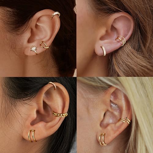 Dochais 9Pcs Ear Cuff 14K Gold Plated Cuff Earrings Gold Ear Cuffs Non Pierced Ear Clips Cartilage Earring Fake Earrings - style: B-12pcs-Gold