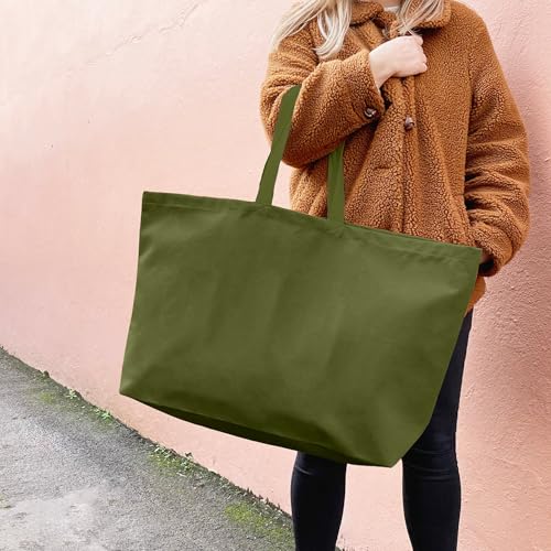Large Canvas Tote Bag-Extra Big Shopping Beach Totes Bags Reusable Largest Grocery Plain Solid Bag 28"x8"x16" - color: Olive Green