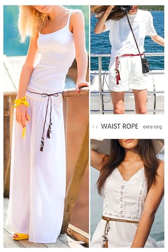 TeeYee Waist Belt Woven Knitted Rope/Chain PU leather 3 Pieces Tassel Rope Skinny Belt - color: 018blacktancoffee