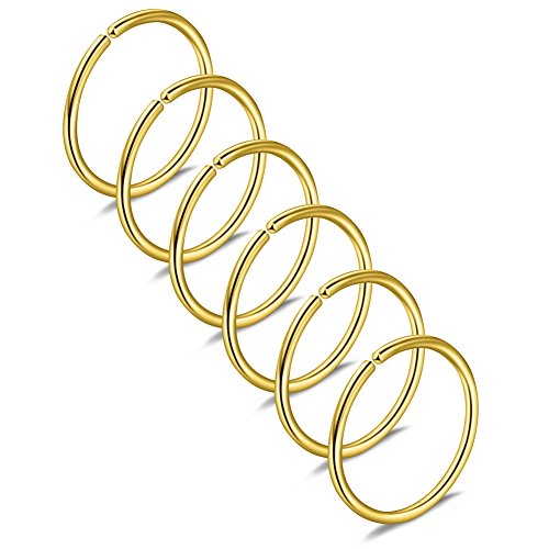 Ruifan 6-30PCS Non Pierced Stainless Steel Clip on Closure Round Ring Fake Nose Lip Helix Cartilage Tragus Ear Hoop Earrings Jewelry 20G - color: Gold-8mm