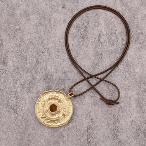 Kelake Leather Necklace for Women Men Teen Vinatge Boho Alloy Pendant Choker Jewelry Fashion Sweater Necklaces with Adjustable Genuine Leather Chain - color: Brown Jade Aztec-Style Gold Pendant