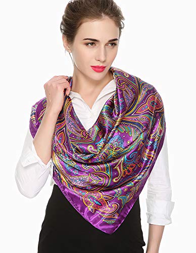corciova 35 x 35 Satin Square Scarf for Women, Silk-Feel Hair Wrap, Large Bandana, Neck Wrap, Headscarf & Fashion Accessory - color: 98 Purple Paisley