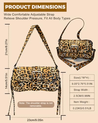 Y2K Trendy Purse for Women, Leather Buckle Punk Hobo Clutch Purses Bags for Ladies Top Handle Shoulder Bag - color: Leopard Print